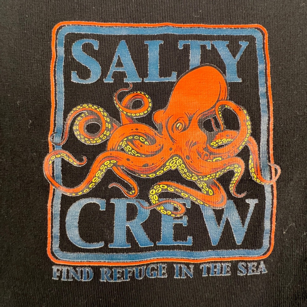 Salty Crew T-Shirt Mens 2XL Black Octopus Graphic Short Sleeve Surf Fishing Tee